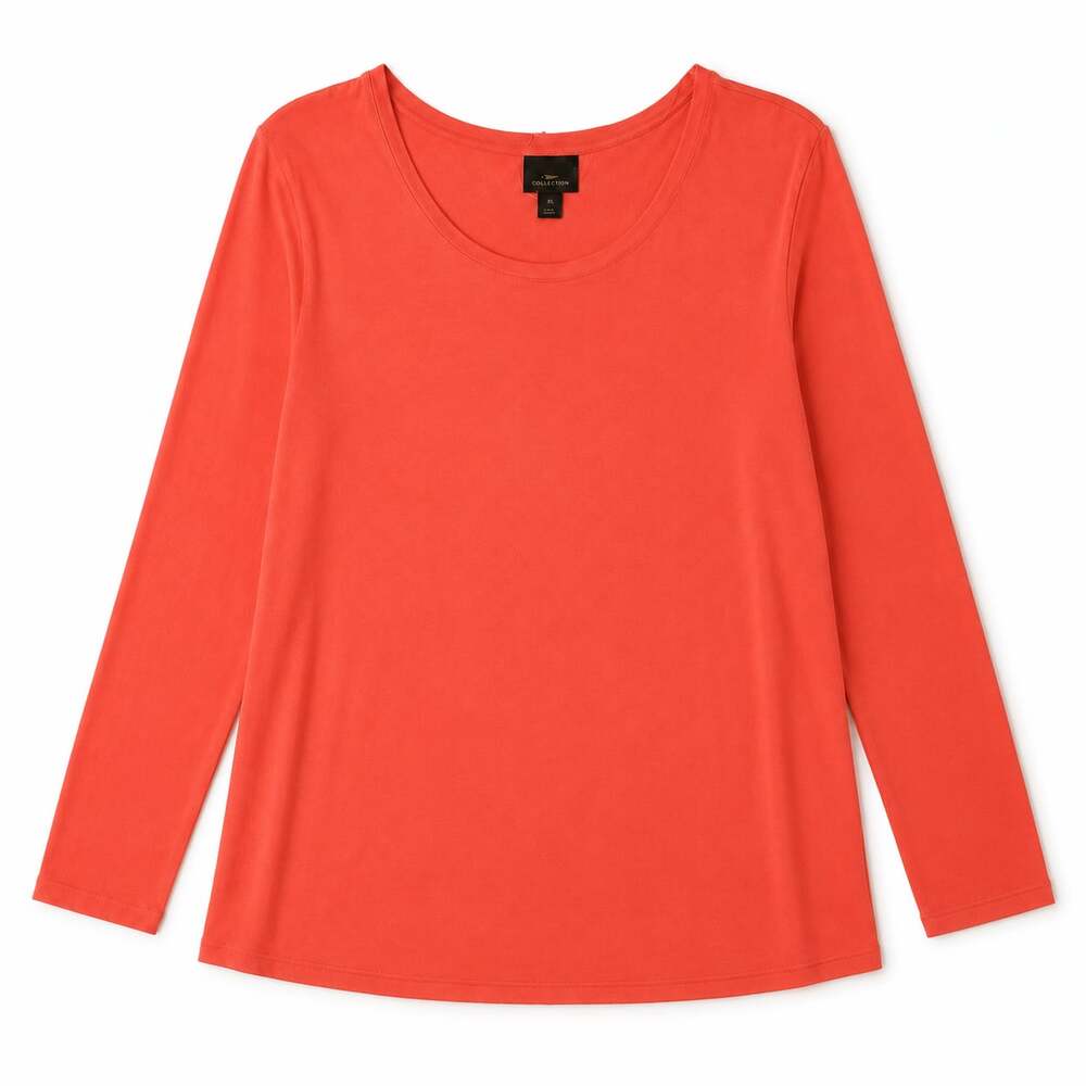JM Collection Long Sleeve Scoop Neck Basic Tee Coral